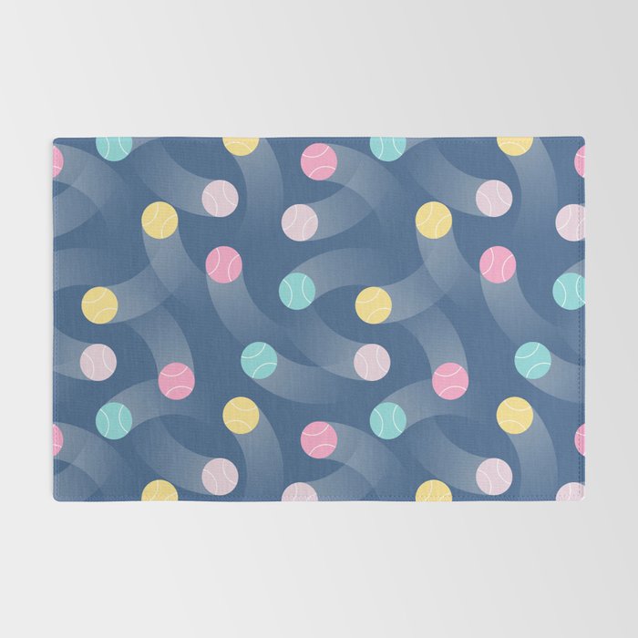 Colorful pastel tennis balls over blue background pattern Rug Gallery Image 2