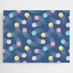 Colorful pastel tennis balls over blue background pattern Jigsaw Puzzle Gallery Image 1