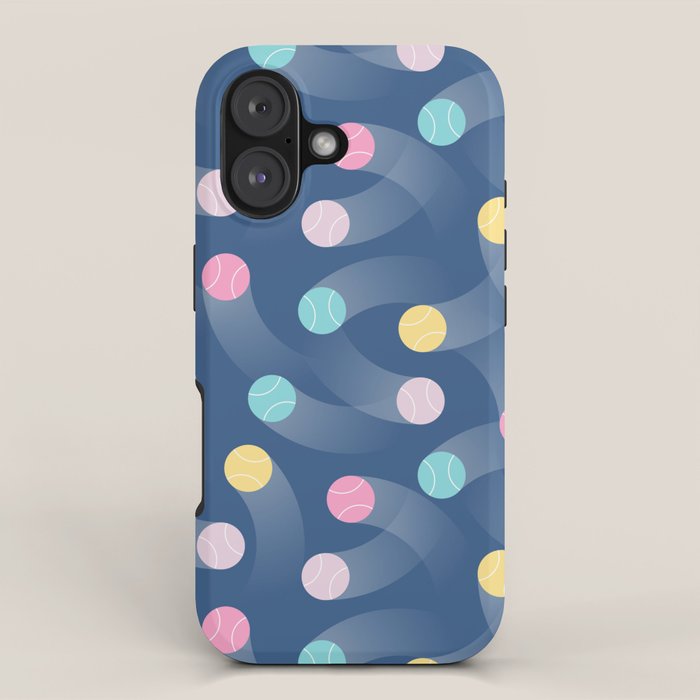Colorful pastel tennis balls over blue background pattern iPhone Case Gallery Image 1