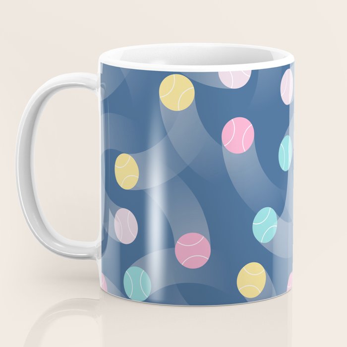 Colorful pastel tennis balls over blue background pattern Coffee Mug Gallery Image 3
