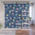 Colorful pastel tennis balls over blue background pattern Wall Mural Gallery Image 1