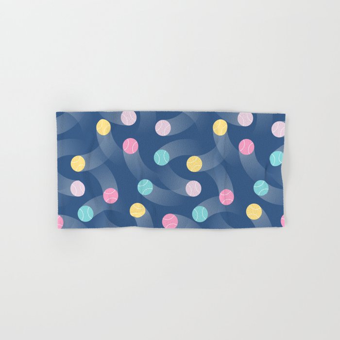 Colorful pastel tennis balls over blue background pattern Bath Towel Gallery Image 1