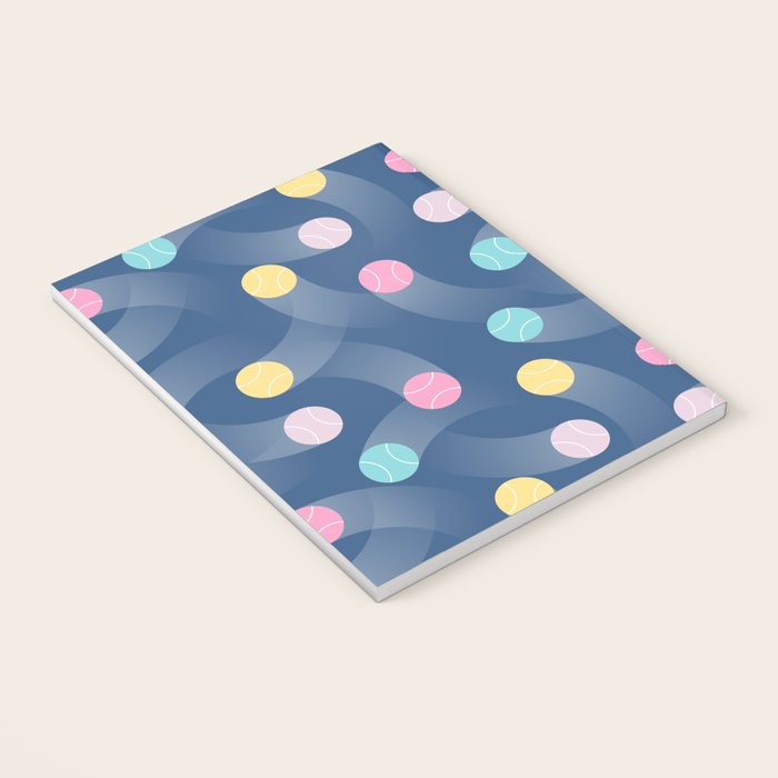 Colorful pastel tennis balls over blue background pattern Notebook Gallery Image 3