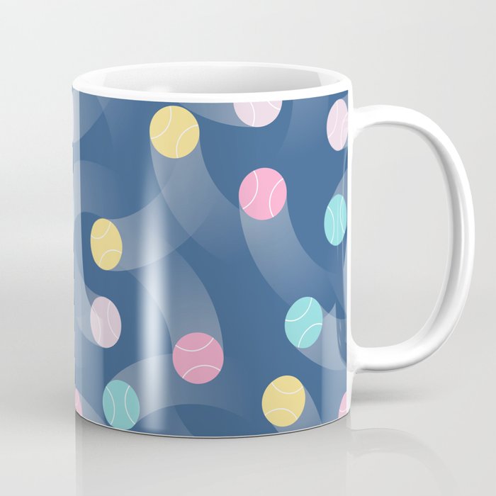 Colorful pastel tennis balls over blue background pattern Coffee Mug Gallery Image 1