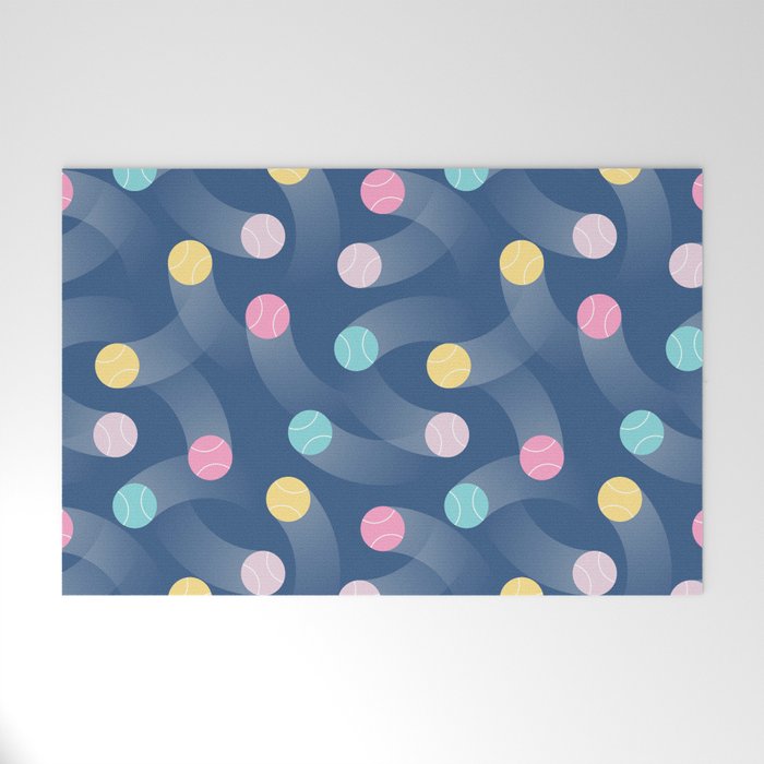 Colorful pastel tennis balls over blue background pattern Welcome Mat Gallery Image 1