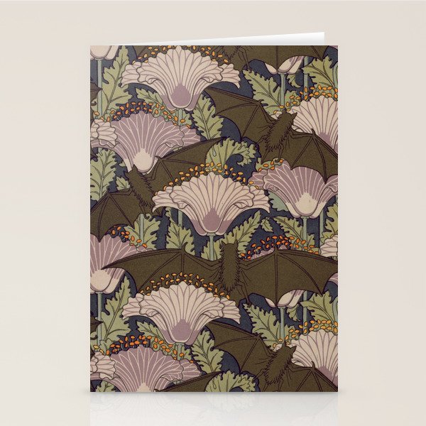 Vintage Art Deco Bat and Flowers Stationery Card Gallery Image 1