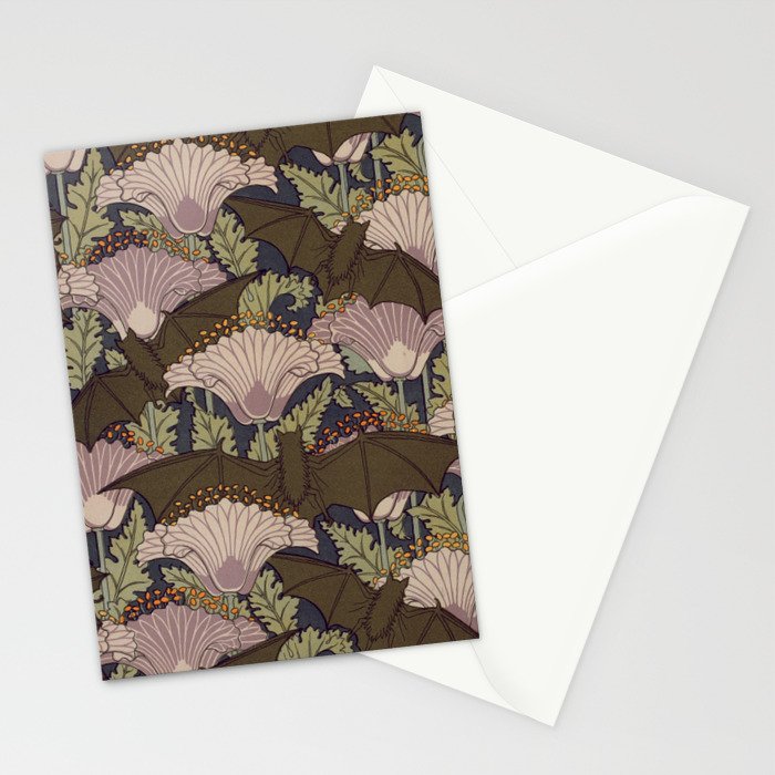 Vintage Art Deco Bat and Flowers Stationery Card Gallery Image 2