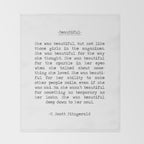 Beautiful Quote F. Scott Fitzgerald Throw Blanket Gallery Image 2
