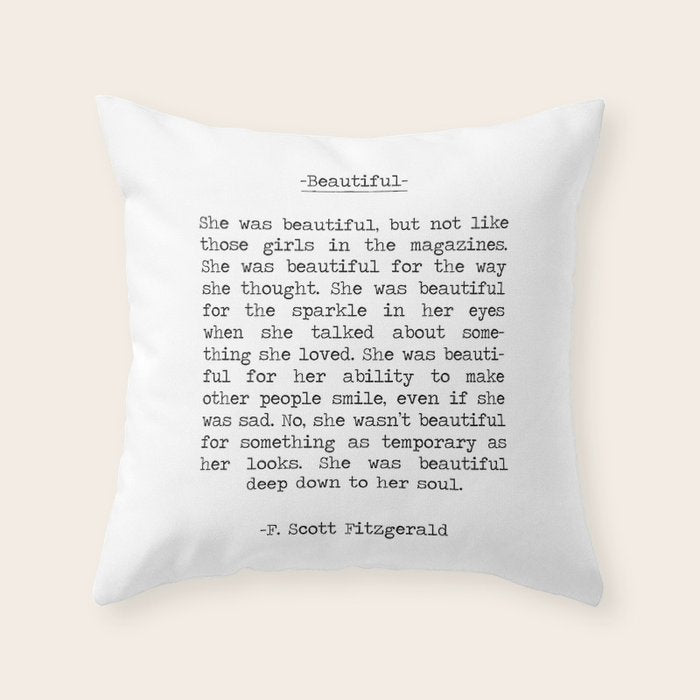 Beautiful Quote F. Scott Fitzgerald Throw Pillow Gallery Image 6
