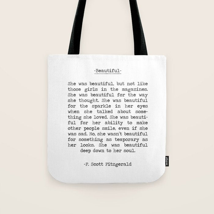 Beautiful Quote F. Scott Fitzgerald Tote Bag Gallery Image 1