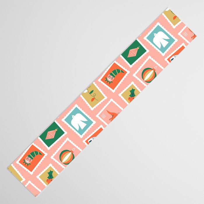 Vintage christmas postage stamp sticker pattern Table Runner Gallery Image 3