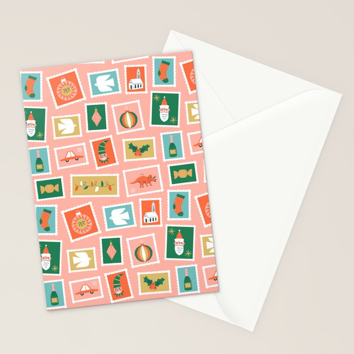 Vintage christmas postage stamp sticker pattern Stationery Card Gallery Image 2