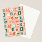 Vintage christmas postage stamp sticker pattern Stationery Card Gallery Image 2