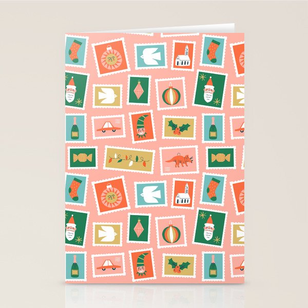Vintage christmas postage stamp sticker pattern Stationery Card Gallery Image 1