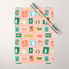 Vintage christmas postage stamp sticker pattern Wrapping Paper Gallery Image 1