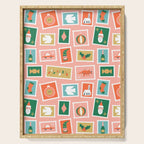 Vintage christmas postage stamp sticker pattern Serving Tray Gallery Image 1