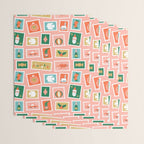 Vintage christmas postage stamp sticker pattern Wrapping Paper Gallery Image 3