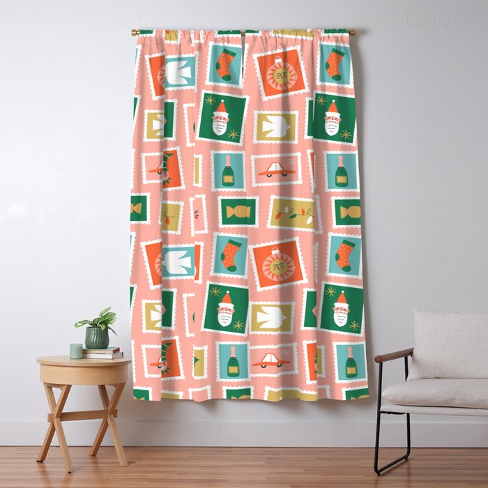 Vintage christmas postage stamp sticker pattern Window Curtain Gallery Image 5