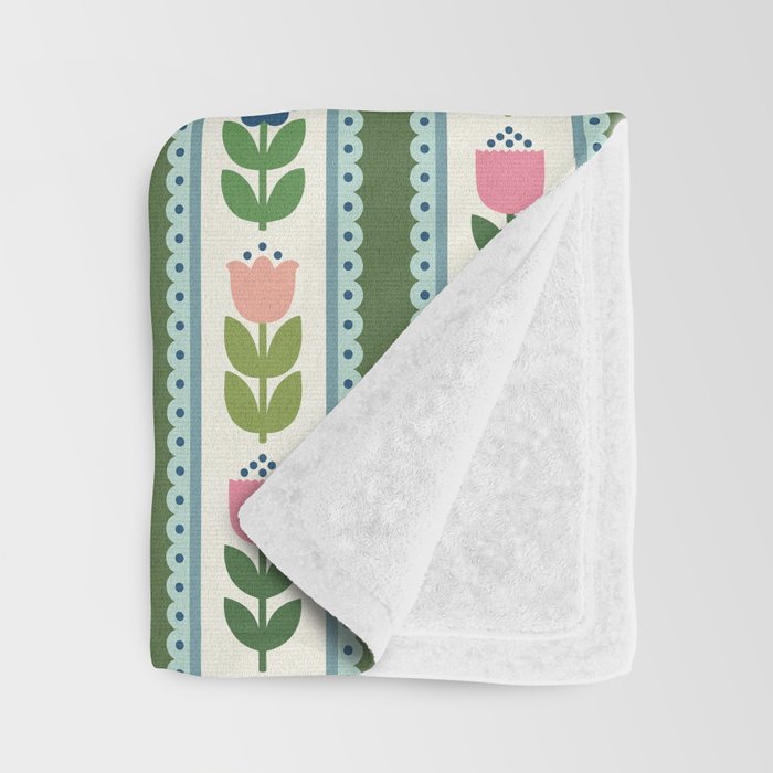 Scandi-Floral Stripes Green Pink Blue Throw Blanket Gallery Image 3