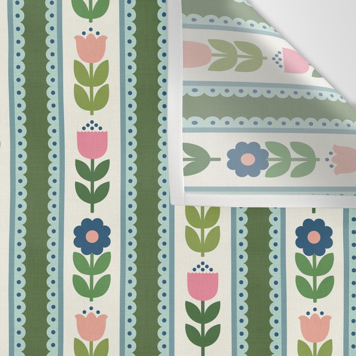 Scandi-Floral Stripes Green Pink Blue Wall Tapestry Gallery Image 3