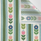 Scandi-Floral Stripes Green Pink Blue Wall Tapestry Gallery Image 3
