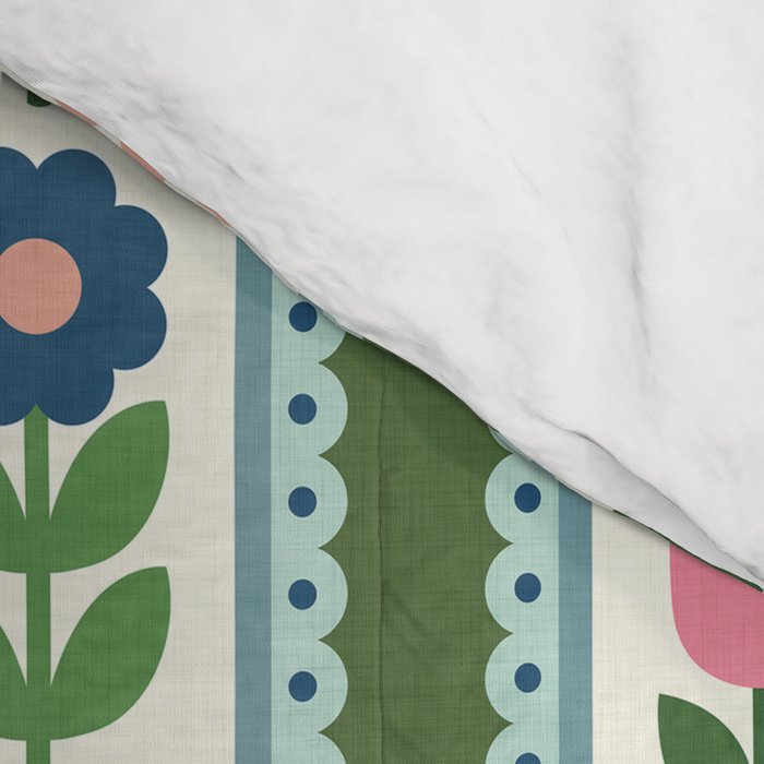Scandi-Floral Stripes Green Pink Blue Comforter Gallery Image 4