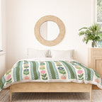 Scandi-Floral Stripes Green Pink Blue Duvet Cover Gallery Image 3