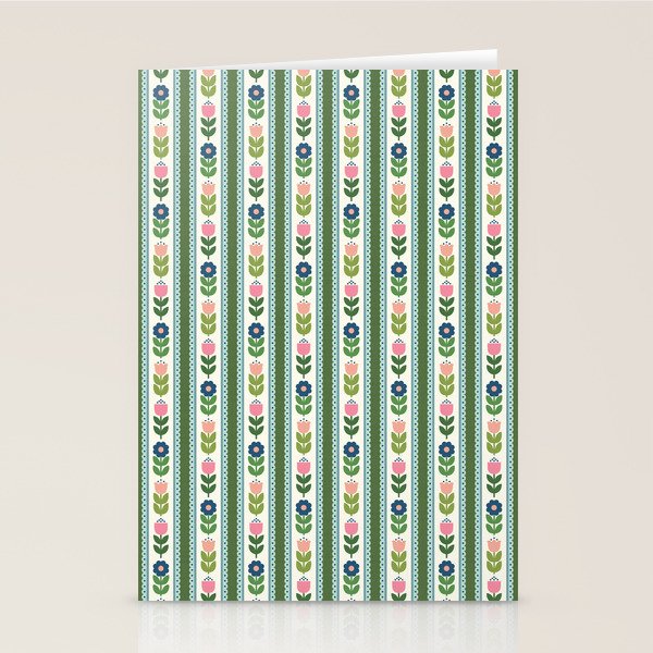 Scandi-Floral Stripes Green Pink Blue Stationery Card Gallery Image 2