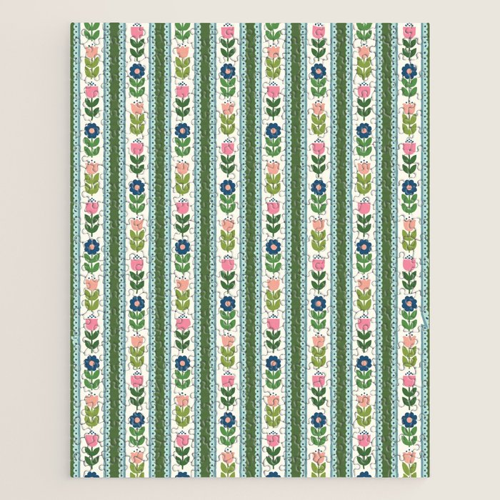 Scandi-Floral Stripes Green Pink Blue Jigsaw Puzzle Gallery Image 1