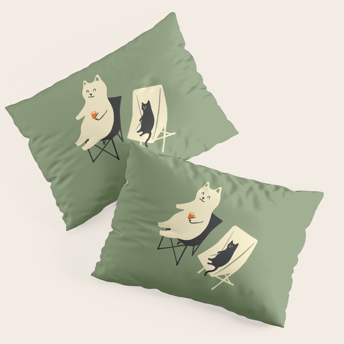 Happy go Lucky Cat 4r relax enjoy coffee on chair Pillow Sham Gallery Image 1