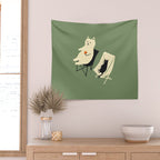 Happy go Lucky Cat 4r relax enjoy coffee on chair Wall Tapestry Gallery Image 2