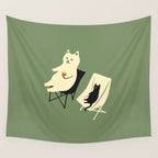 Happy go Lucky Cat 4r relax enjoy coffee on chair Wall Tapestry Gallery Image 4