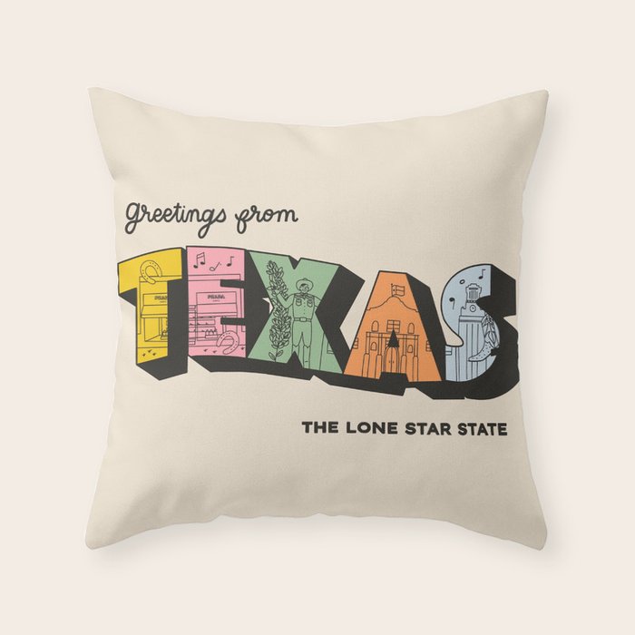 Greetings From Texas - Beige Throw Pillow Gallery Image 1