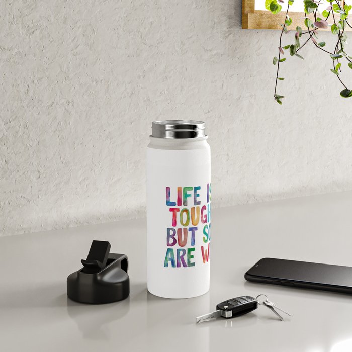 Life is Tough But So Are We rainbow watercolor typography design Water Bottle Gallery Image 4