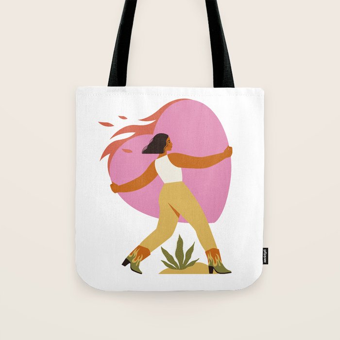 Woman carrying a big heart Tote Bag Gallery Image 1
