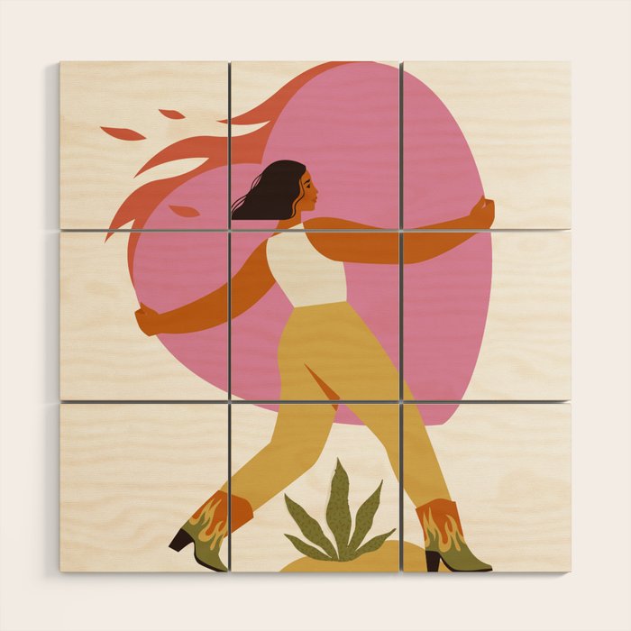 Woman carrying a big heart Wood Wall Art Gallery Image 1