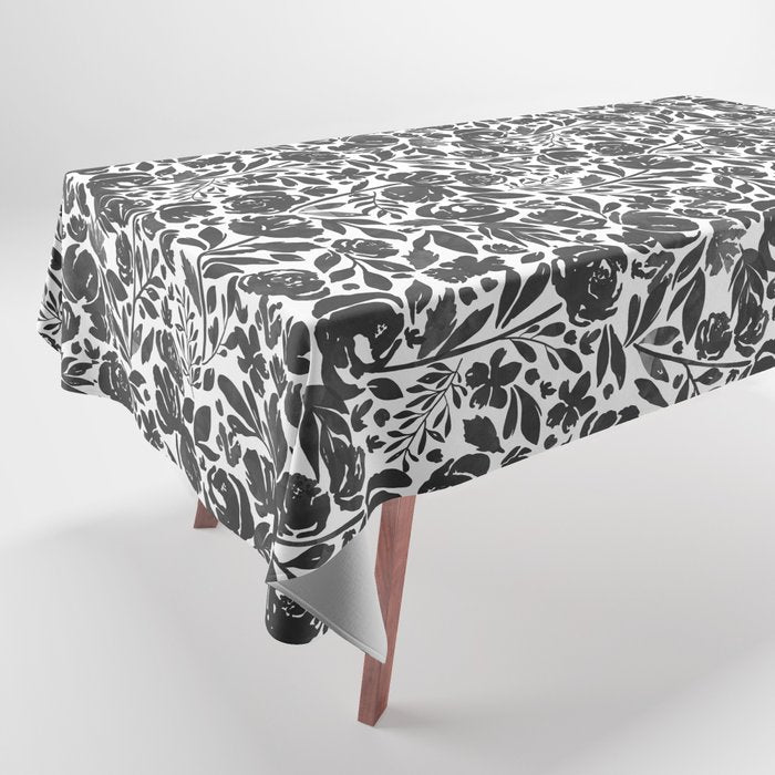 Simple black and white flower garden Tablecloth Gallery Image 1