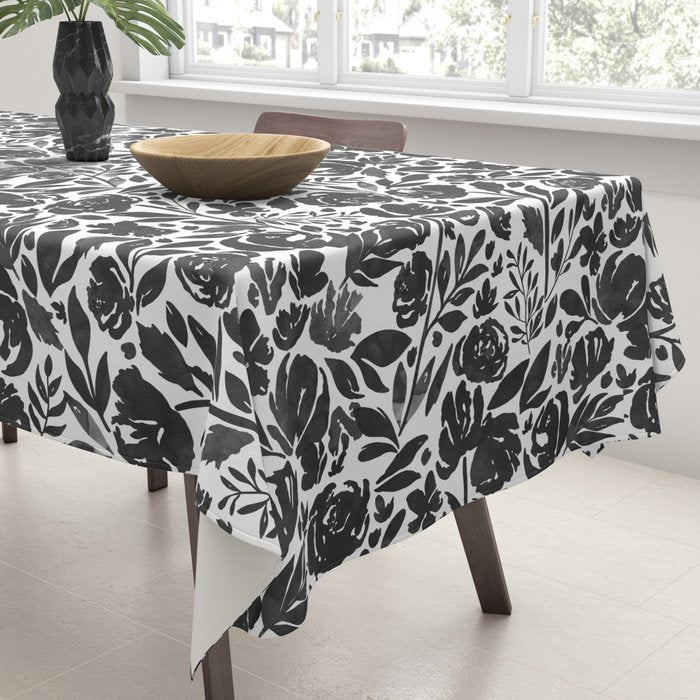 Simple black and white flower garden Tablecloth Gallery Image 3