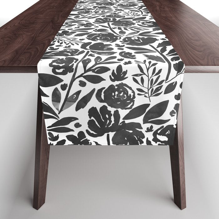 Simple black and white flower garden Table Runner Gallery Image 1