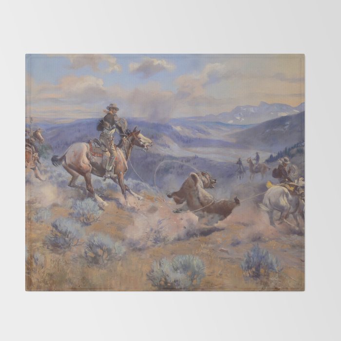Charles Marion Russell - Loops And Swift Horses Throw Blanket Gallery Image 2