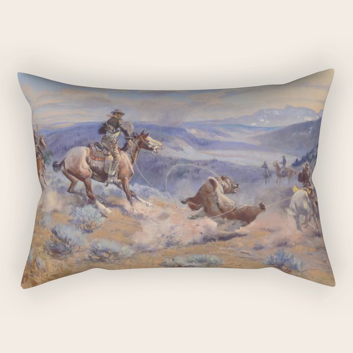 Charles Marion Russell - Loops And Swift Horses Rectangular Pillow Gallery Image 1