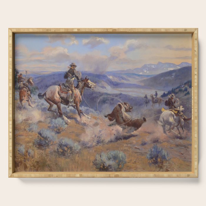Charles Marion Russell - Loops And Swift Horses Serving Tray Gallery Image 1