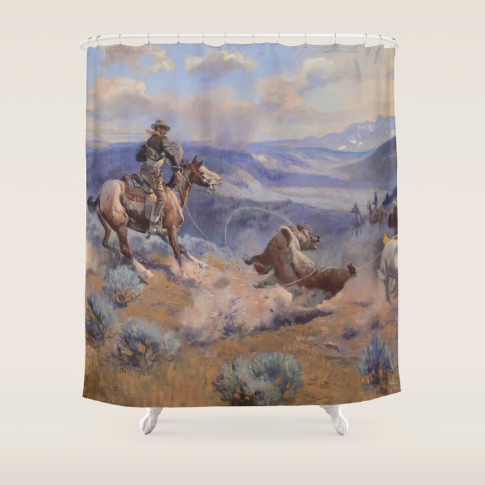 Charles Marion Russell - Loops And Swift Horses Shower Curtain Gallery Image 1