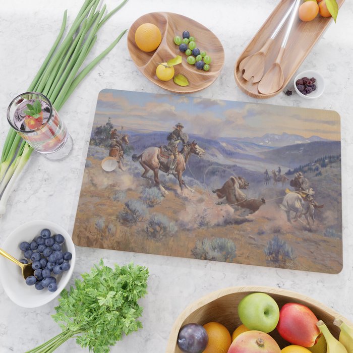 Charles Marion Russell - Loops And Swift Horses Cutting Board Gallery Image 2