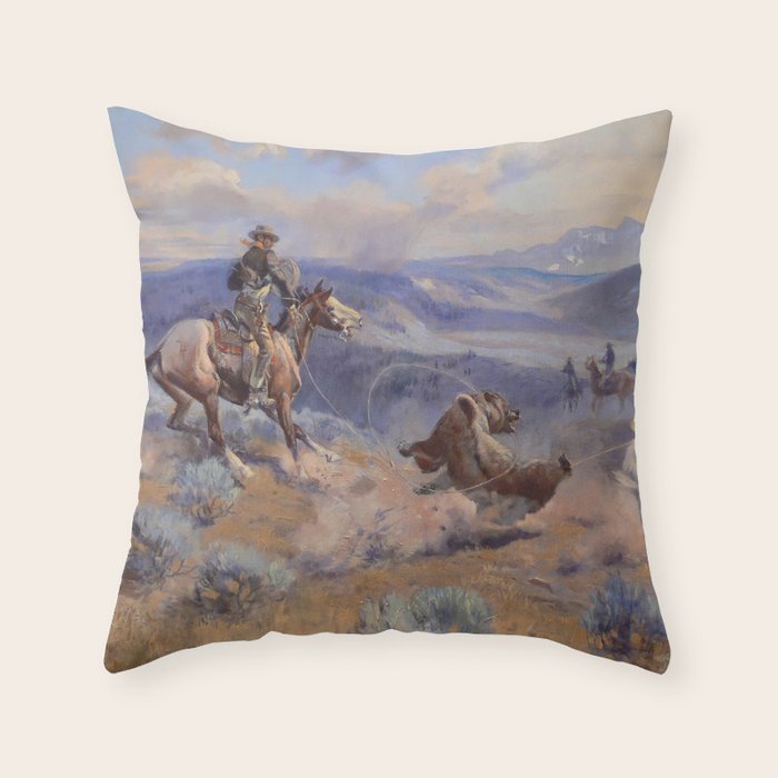 Charles Marion Russell - Loops And Swift Horses Throw Pillow Gallery Image 1