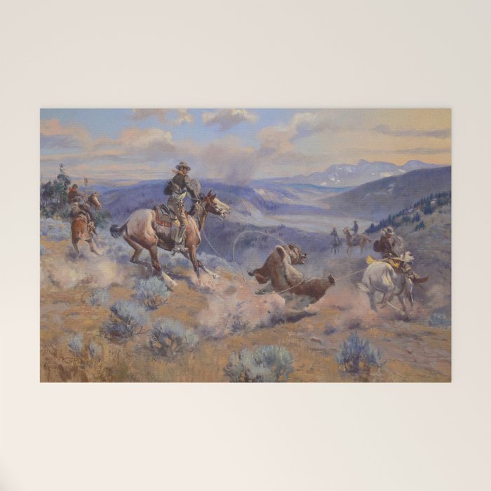 Charles Marion Russell - Loops And Swift Horses Welcome Mat Gallery Image 1
