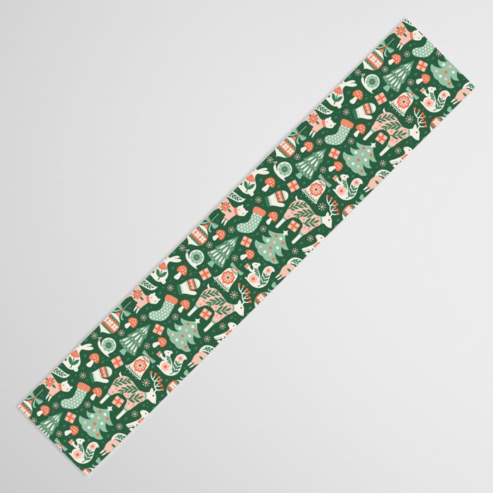 Festive Folk Art Forest Animals - Green and Red Table Runner Gallery Image 3