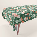 Festive Folk Art Forest Animals - Green and Red Tablecloth Gallery Image 1