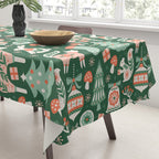 Festive Folk Art Forest Animals - Green and Red Tablecloth Gallery Image 3