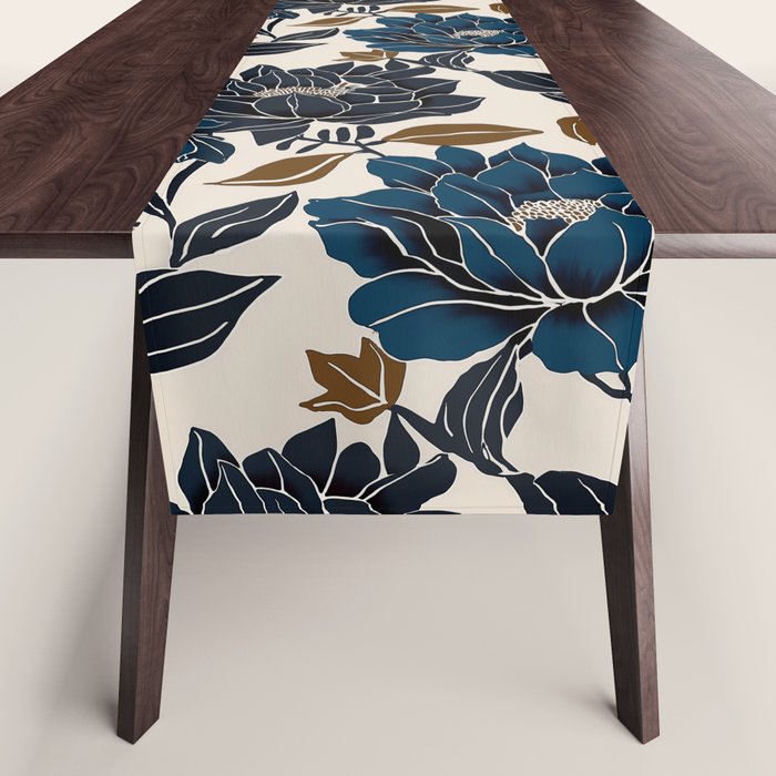 Modern Navy Floral Elegance Table Runner Gallery Image 1